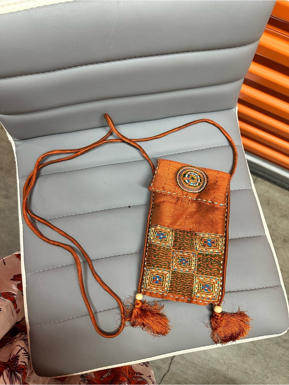 Handcrafted Orange Embroidered Crossbody Pouch